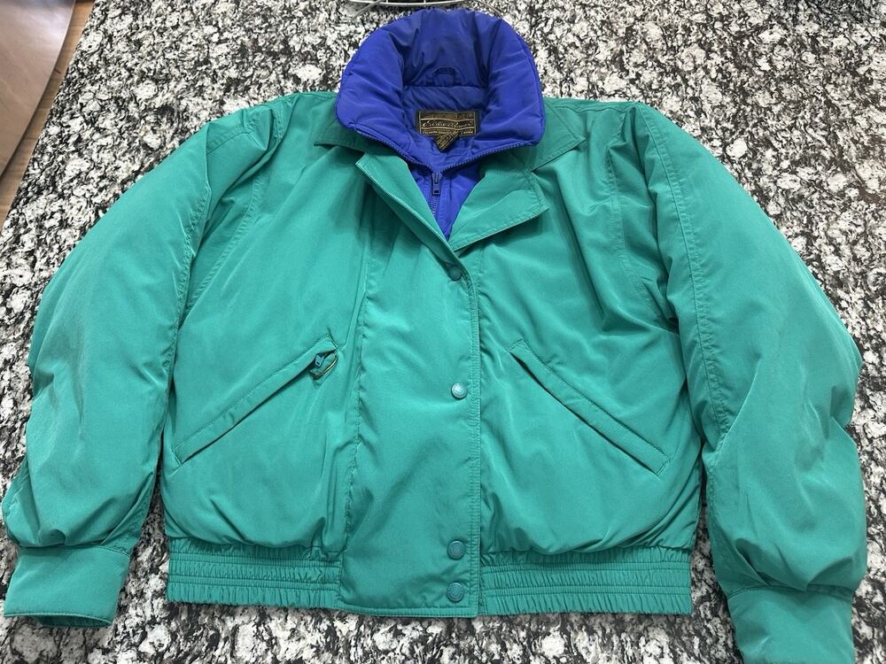 VTG Eddie Bauer Goose Down Bomber Ski Jacket Teal Purple USA 80s 90s Medium EUC